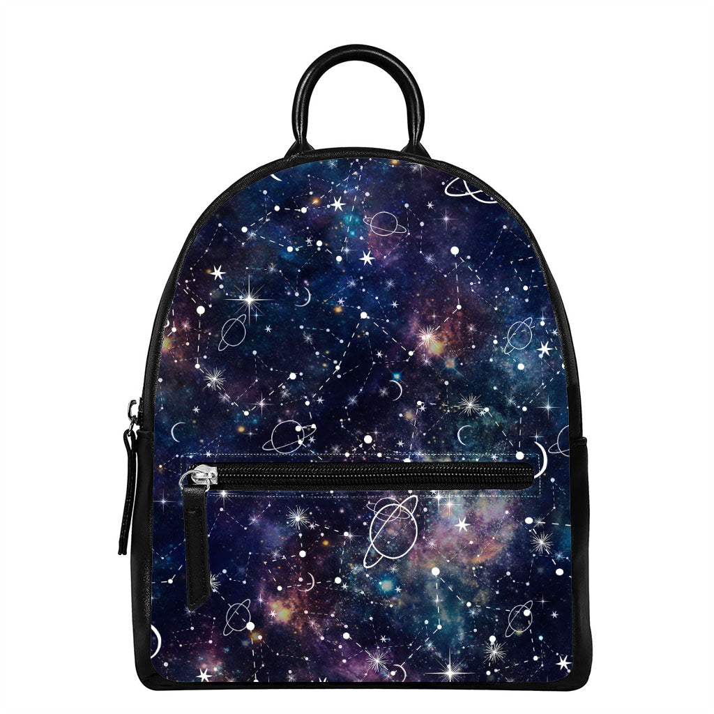 Constellation Galaxy Space Print Leather Backpack