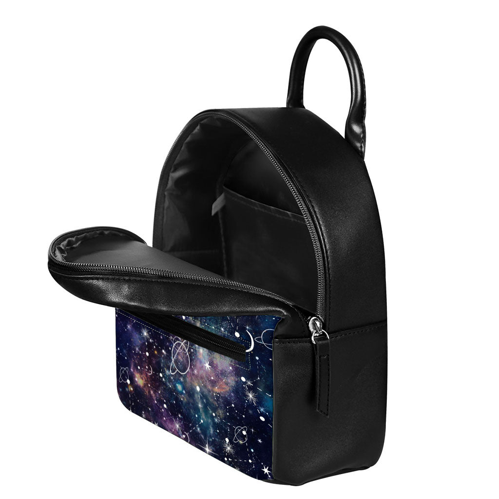 Constellation Galaxy Space Print Leather Backpack