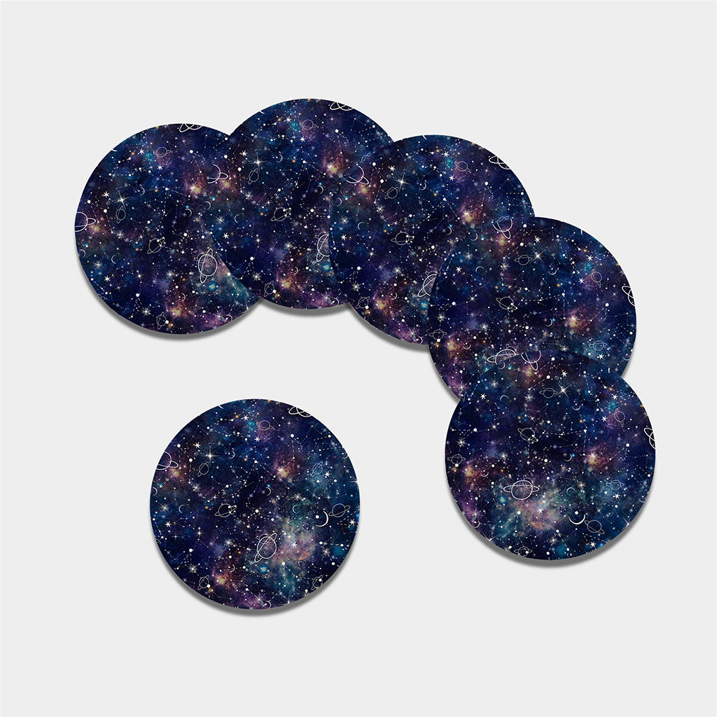 Constellation Galaxy Space Print Leather Coaster Set