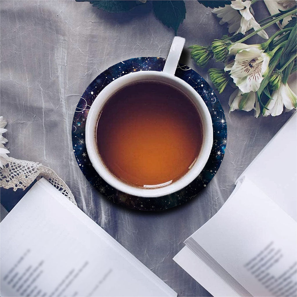 Constellation Galaxy Space Print Leather Coaster Set