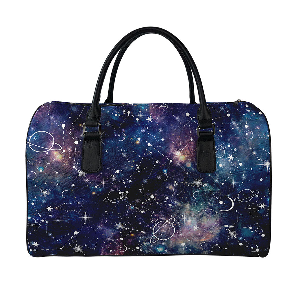 Constellation Galaxy Space Print Leather Duffle Bag