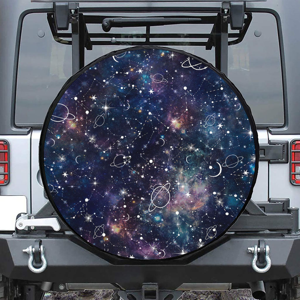 Constellation Galaxy Space Print Leather Spare Tire Cover