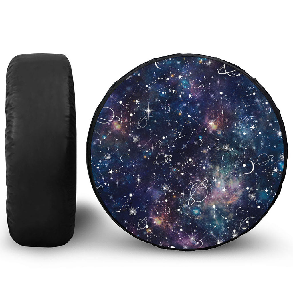 Constellation Galaxy Space Print Leather Spare Tire Cover