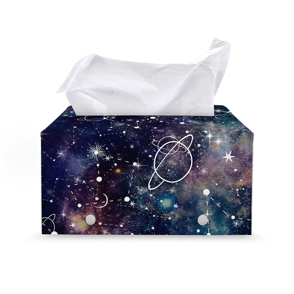 Constellation Galaxy Space Print Leather Tissue Box Cover