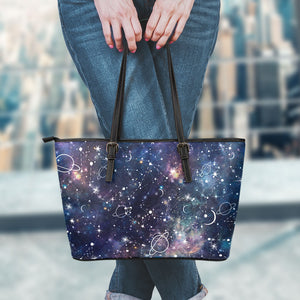 Constellation Galaxy Space Print Leather Tote Bag