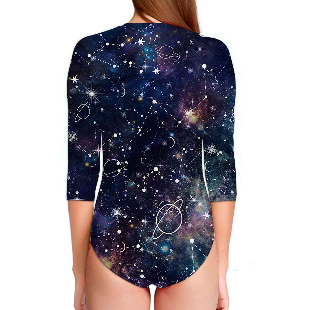 Constellation Galaxy Space Print Long Sleeve Swimsuit