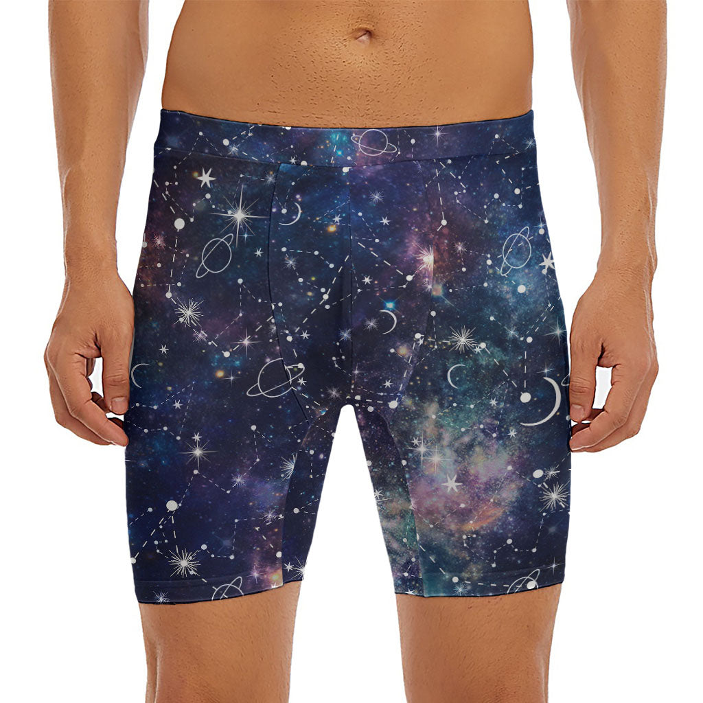 Constellation Galaxy Space Print Men's Long Boxer Briefs