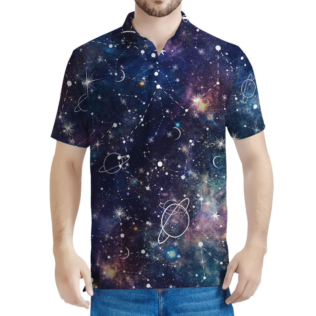 Constellation Galaxy Space Print Men's Polo Shirt