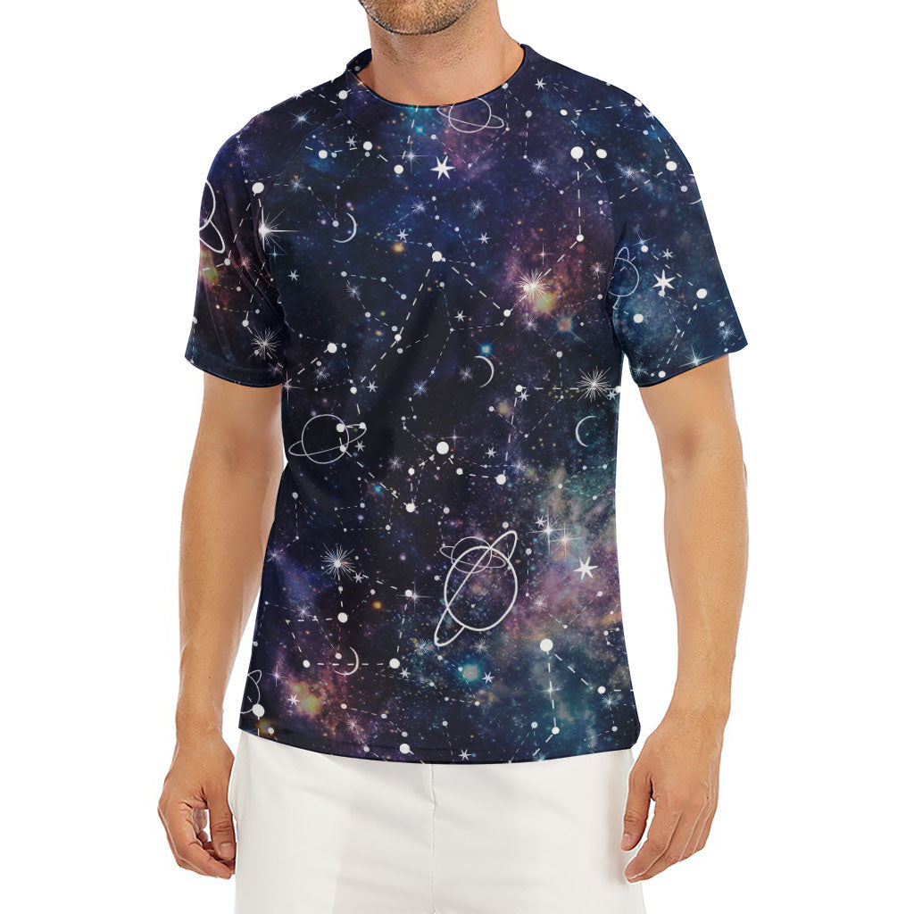 Constellation Galaxy Space Print Men's Short Sleeve Rash Guard