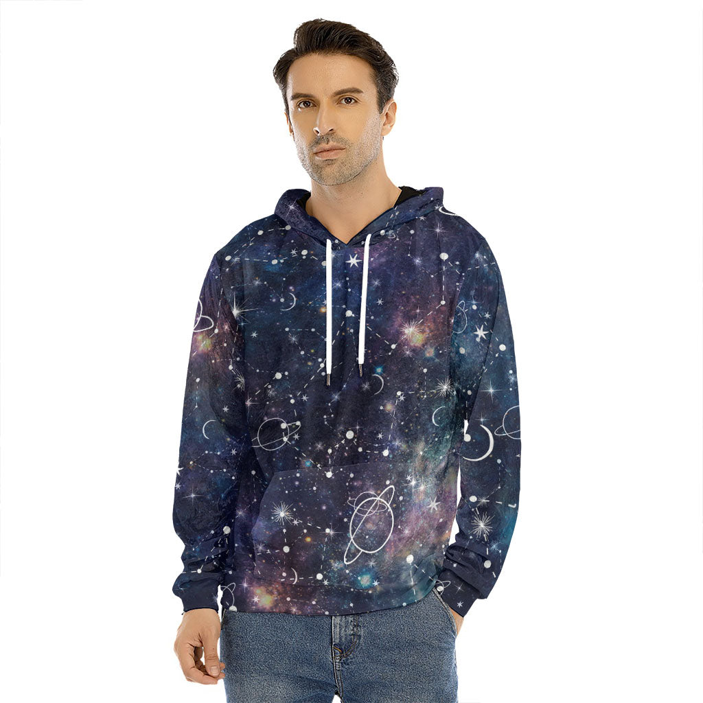 Constellation Galaxy Space Print Men's Velvet Pullover Hoodie