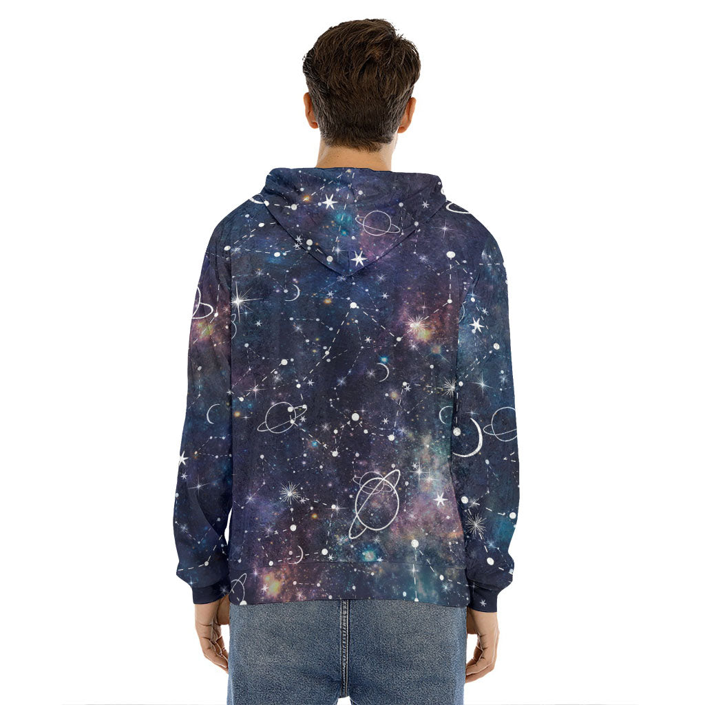 Constellation Galaxy Space Print Men's Velvet Pullover Hoodie