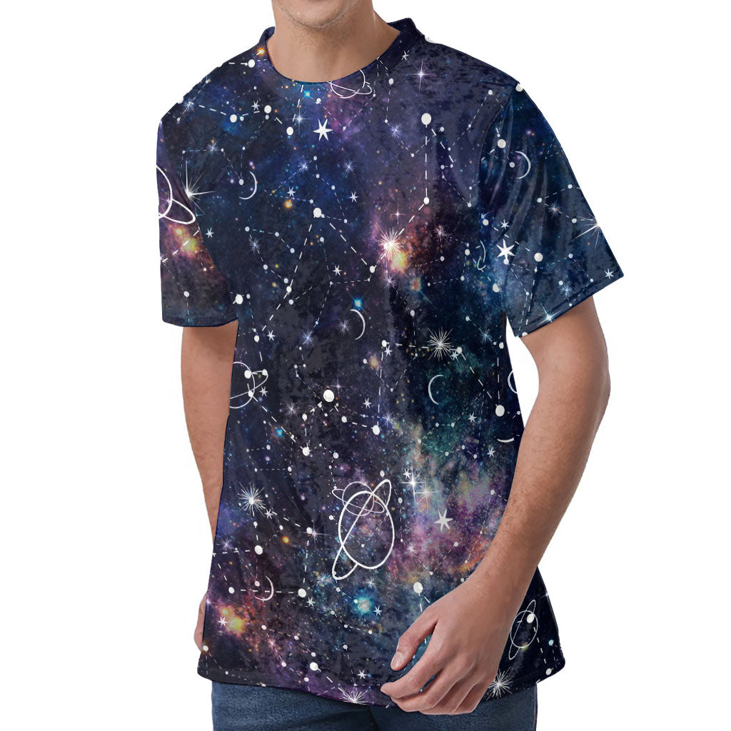 Constellation Galaxy Space Print Men's Velvet T-Shirt