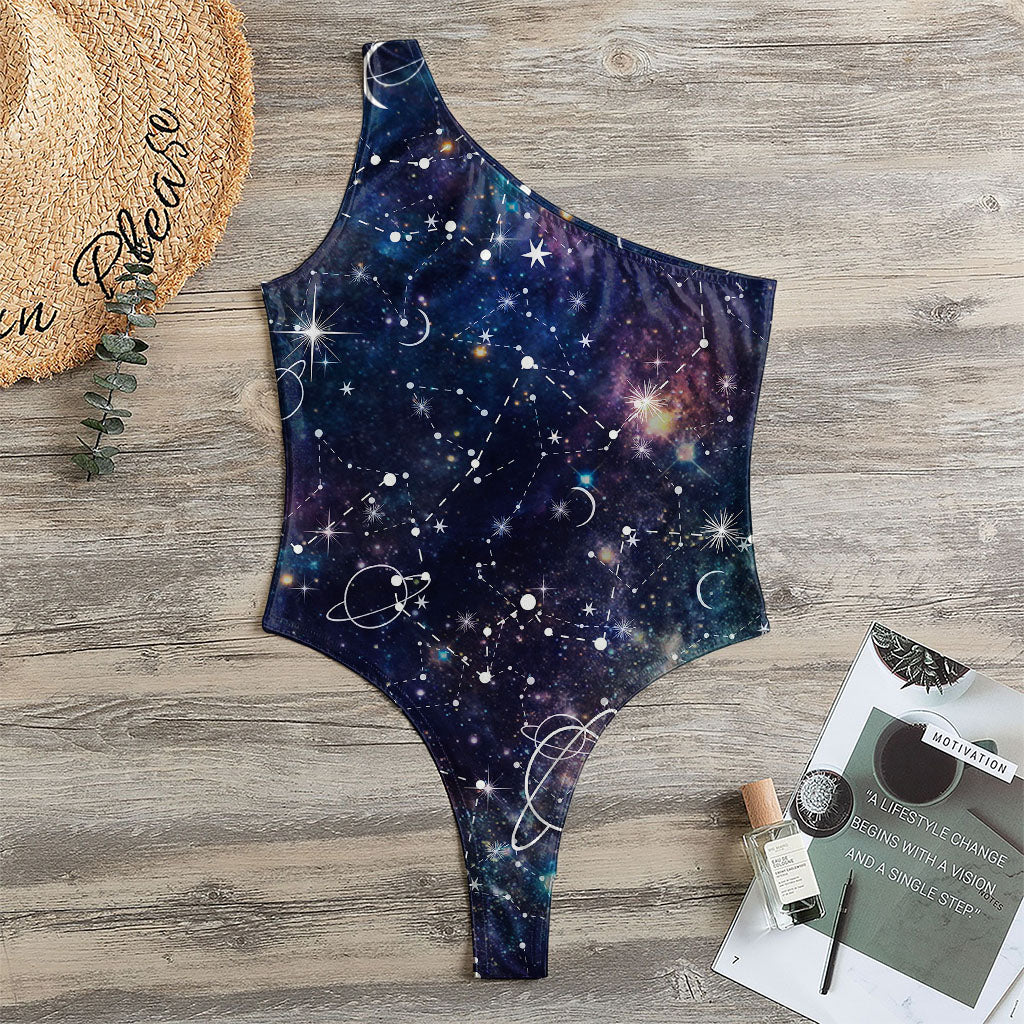 Constellation Galaxy Space Print One Shoulder Bodysuit