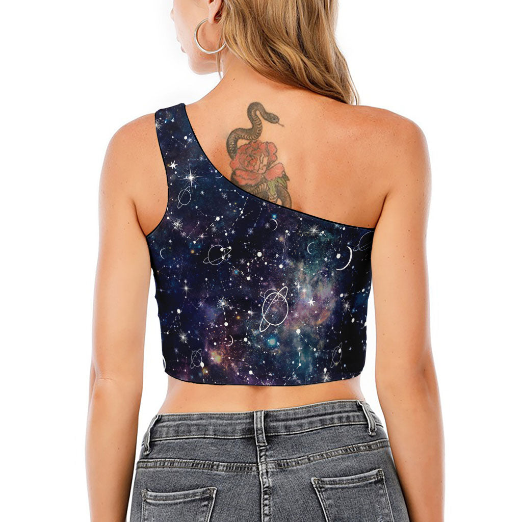 Constellation Galaxy Space Print One Shoulder Crop Top