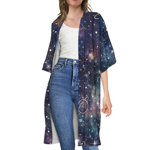 Constellation Galaxy Space Print Open Front Beach Cover Up