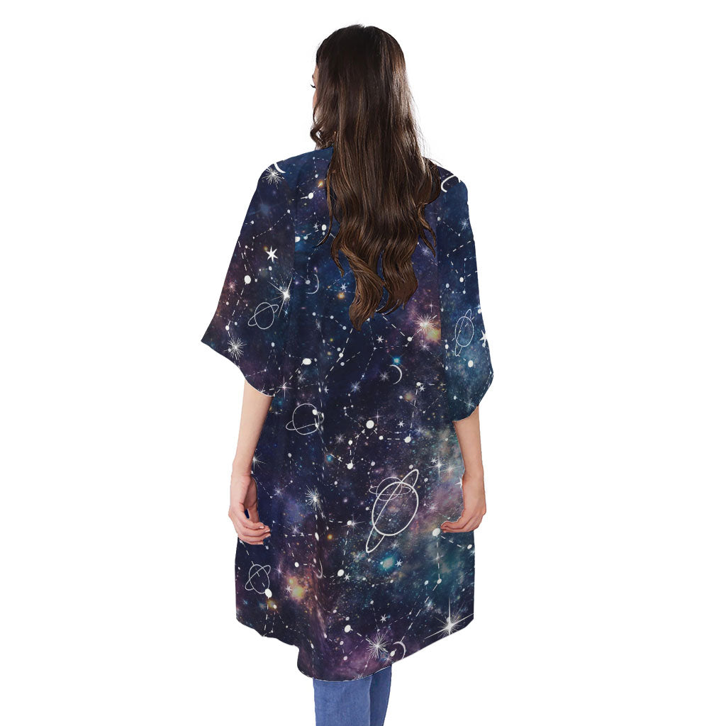 Constellation Galaxy Space Print Open Front Beach Cover Up