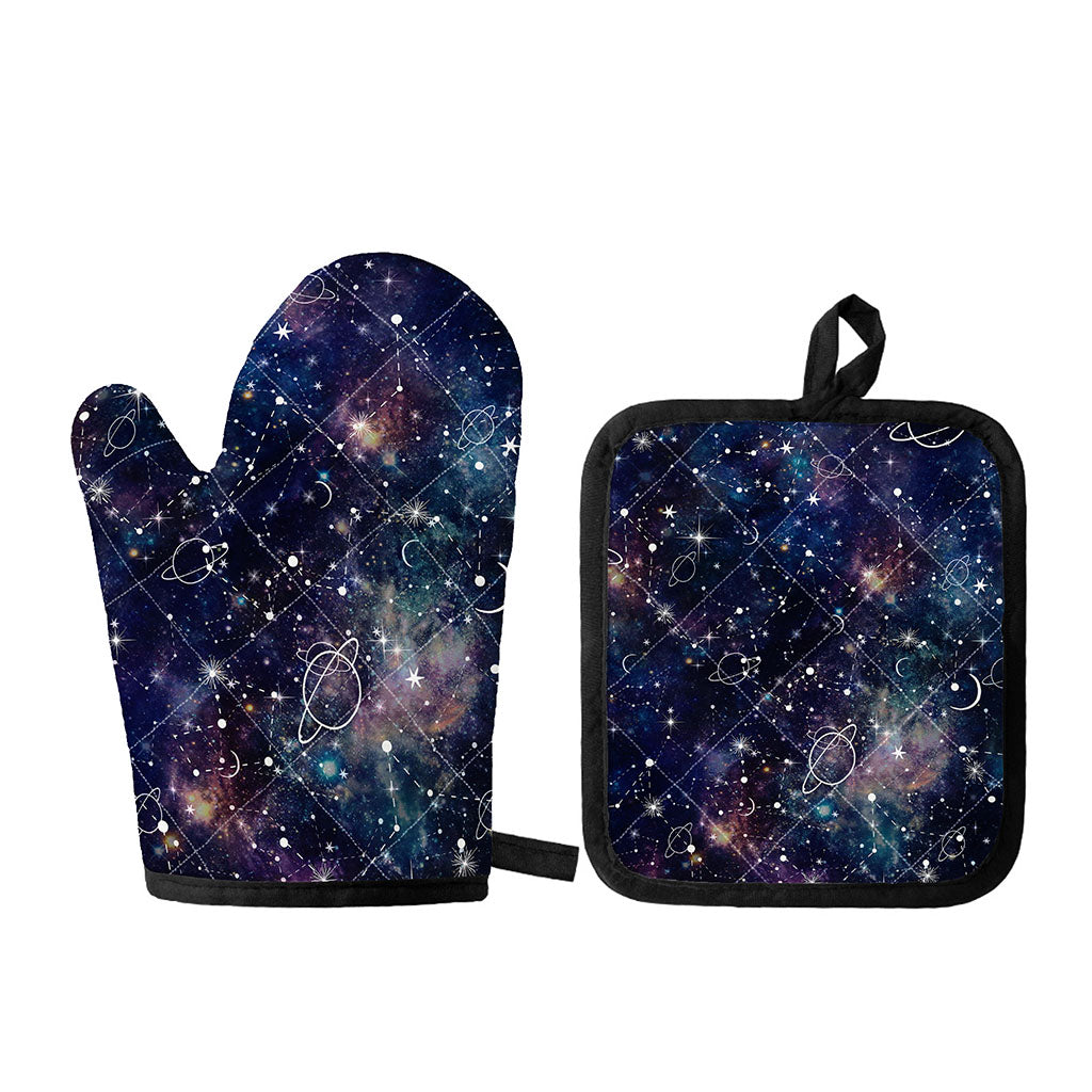 Constellation Galaxy Space Print Oven Mitt And Pot Holder Set