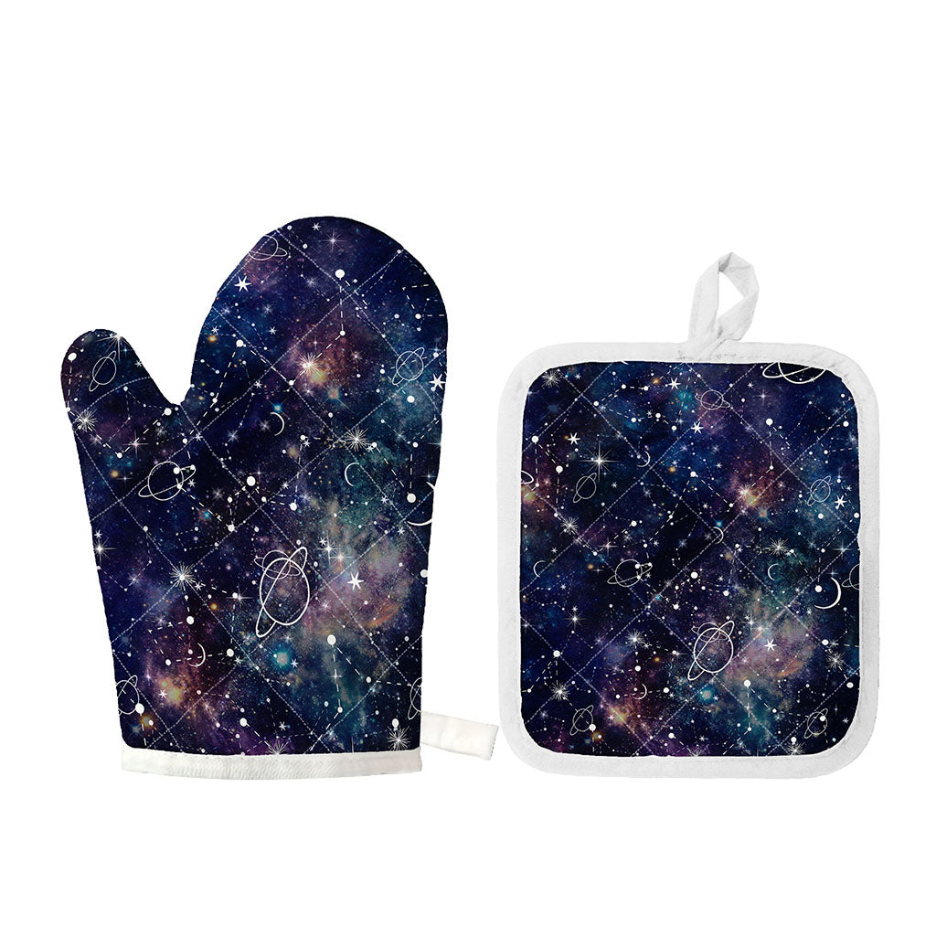 Constellation Galaxy Space Print Oven Mitt And Pot Holder Set