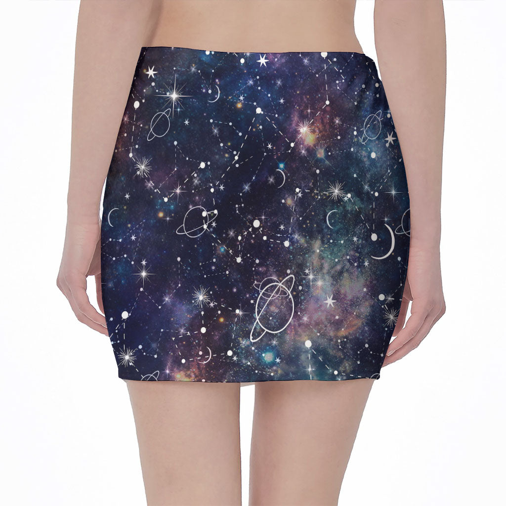 Constellation Galaxy Space Print Pencil Mini Skirt