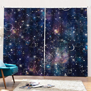 Constellation Galaxy Space Print Pencil Pleat Curtains