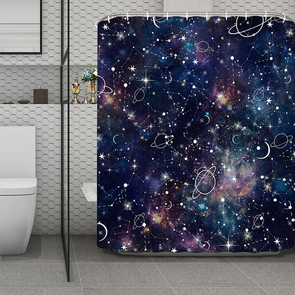 Constellation Galaxy Space Print Polyester Shower Curtain