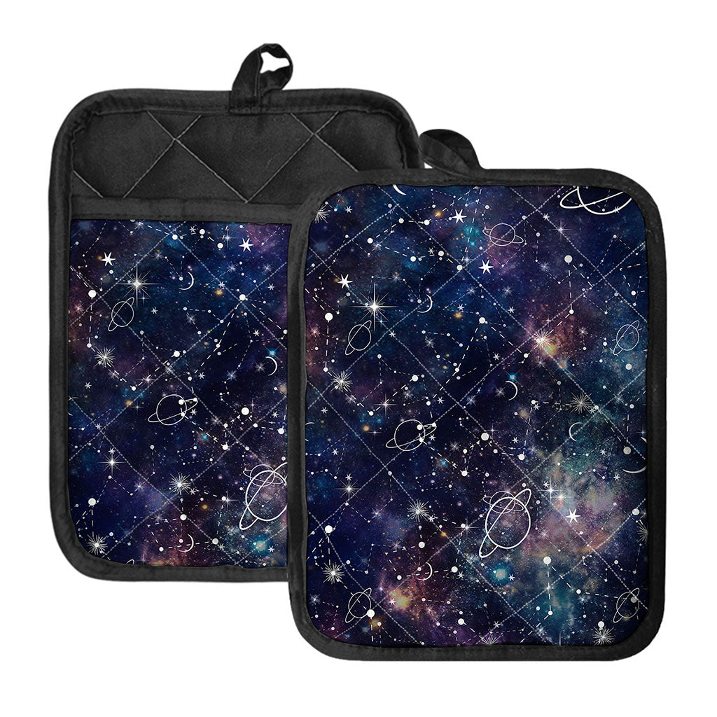 Constellation Galaxy Space Print Pot Holders With Pocket