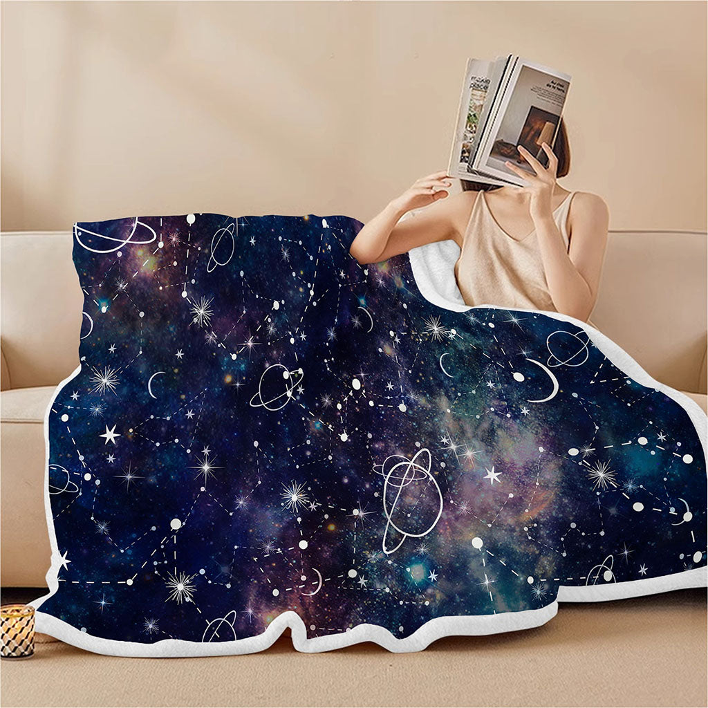 Constellation Galaxy Space Print Sherpa Blanket