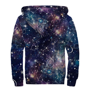 Constellation Galaxy Space Print Sherpa Lined Zip Up Hoodie