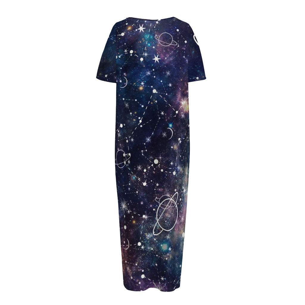 Constellation Galaxy Space Print Short Sleeve Long Nightdress