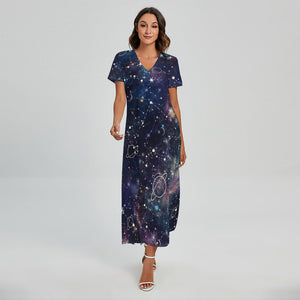 Constellation Galaxy Space Print Short Sleeve Maxi Dress