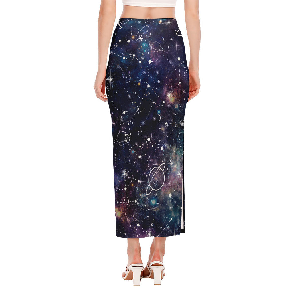 Constellation Galaxy Space Print Side Slit Maxi Skirt