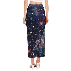 Constellation Galaxy Space Print Side Slit Maxi Skirt