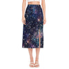 Constellation Galaxy Space Print Side Slit Midi Skirt