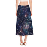 Constellation Galaxy Space Print Side Slit Midi Skirt