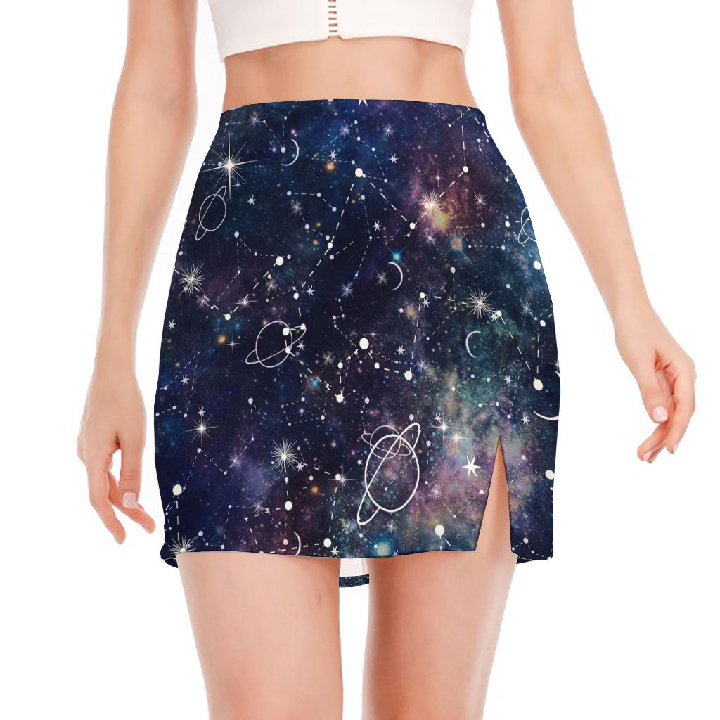 Constellation Galaxy Space Print Side Slit Mini Skirt