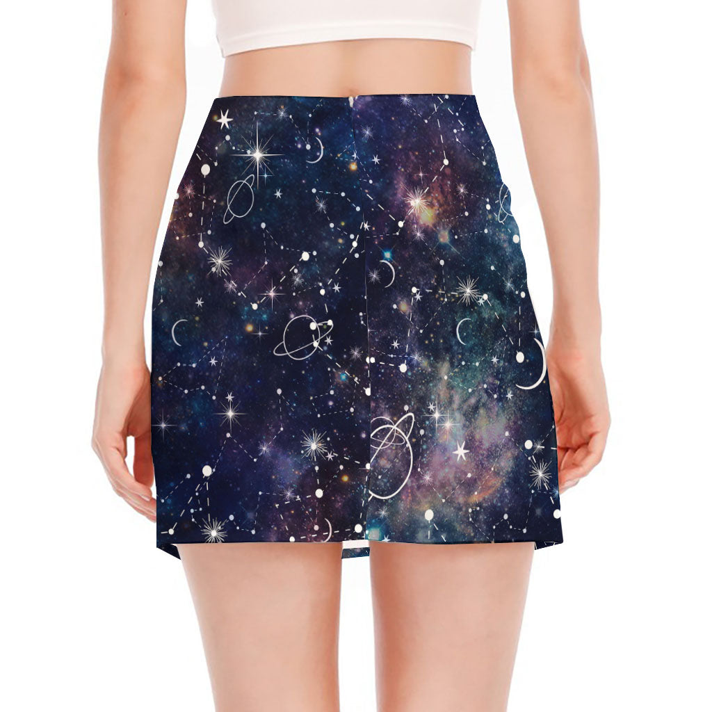 Constellation Galaxy Space Print Side Slit Mini Skirt