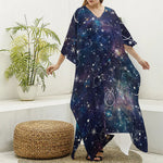 Constellation Galaxy Space Print Silk V-Neck Kaftan Dress