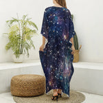 Constellation Galaxy Space Print Silk V-Neck Kaftan Dress