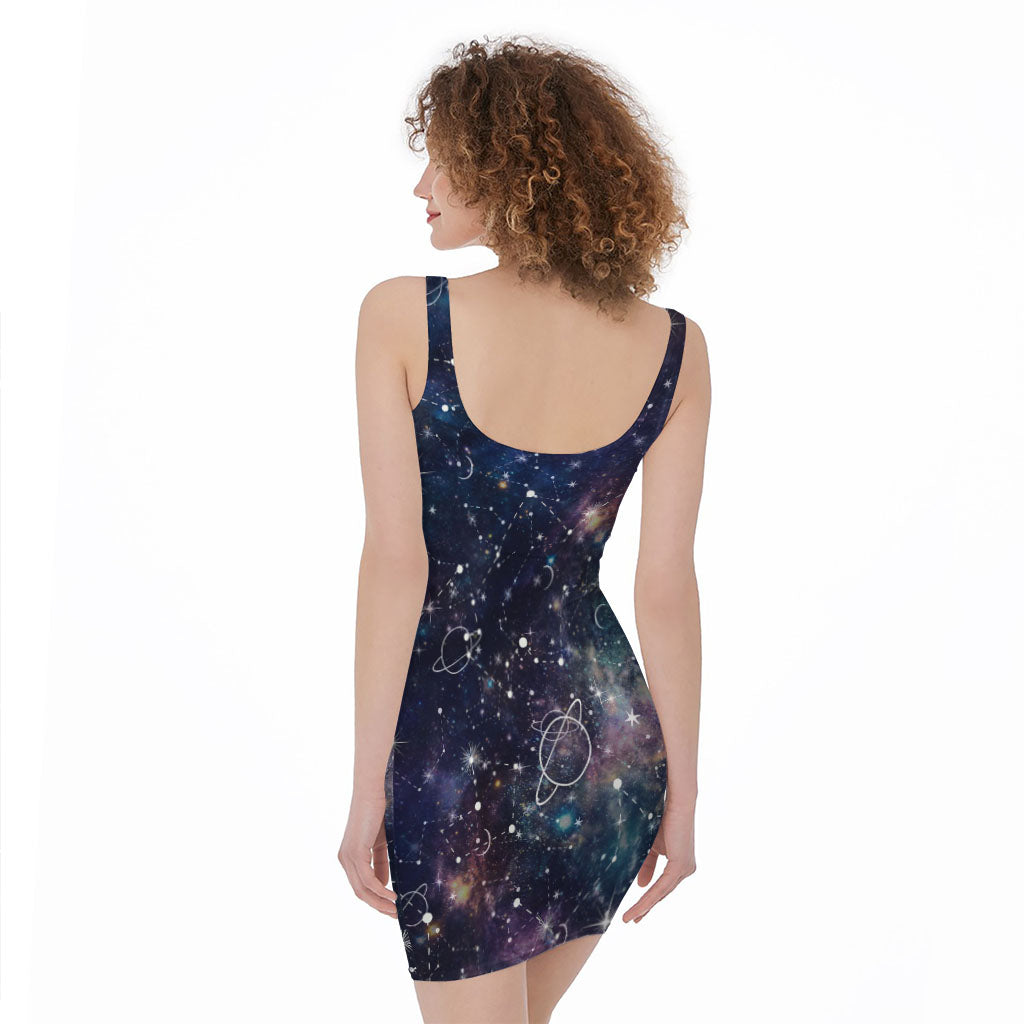 Constellation Galaxy Space Print Sleeveless Bodycon Dress