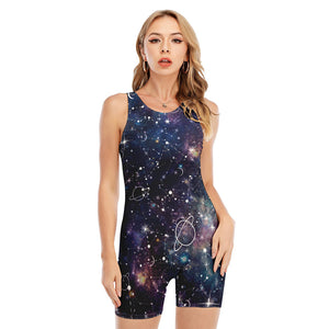 Constellation Galaxy Space Print Sleeveless One Piece Swimsuit