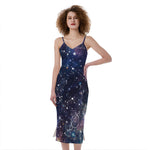 Constellation Galaxy Space Print Slim Fit Midi Cami Dress