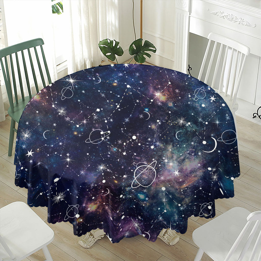 Constellation Galaxy Space Print Waterproof Round Tablecloth