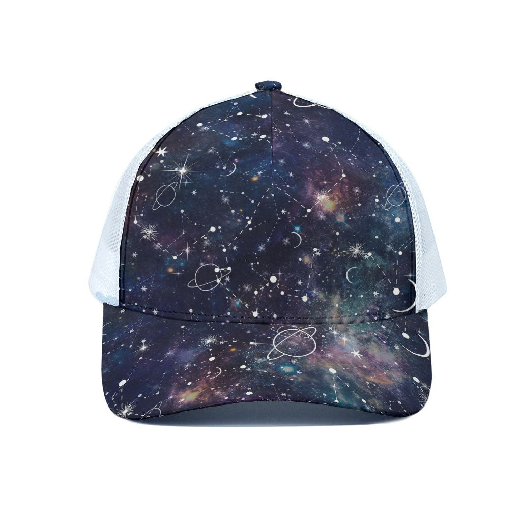 Constellation Galaxy Space Print White Mesh Trucker Cap