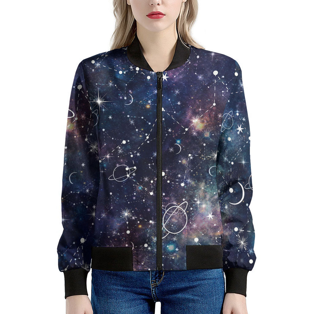 Constellation Galaxy Space Print Women's Bomber Jacket