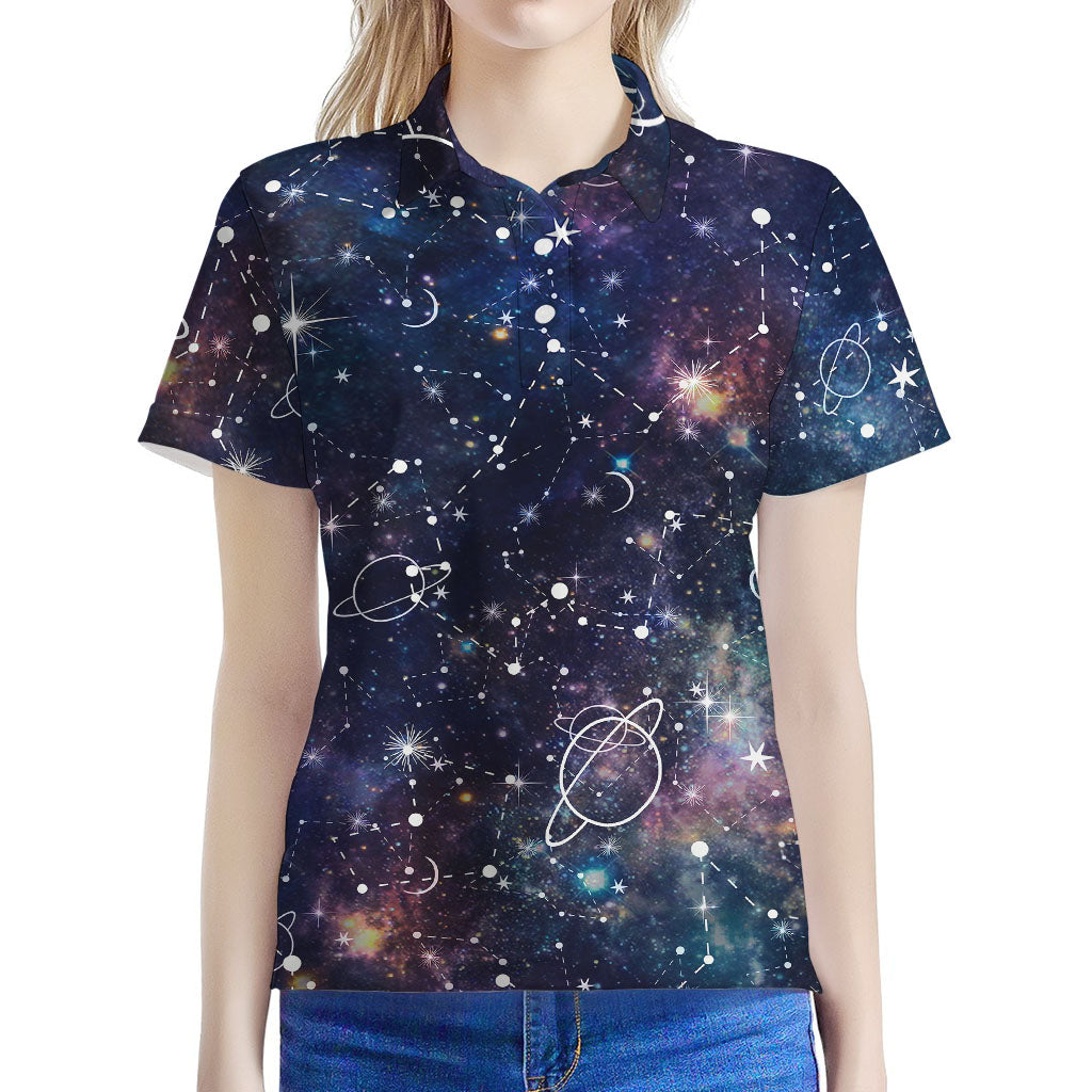 Constellation Galaxy Space Print Women's Polo Shirt
