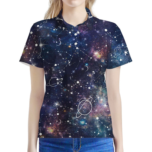 Constellation Galaxy Space Print Women's Polo Shirt