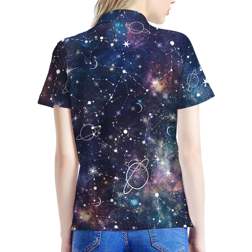 Constellation Galaxy Space Print Women's Polo Shirt