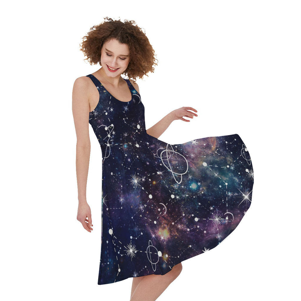 Constellation Galaxy Space Print Women's Sleeveless Dress