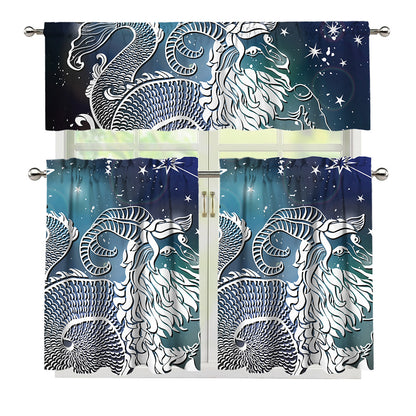 Constellation Of Capricorn Print 3 Piece Kitchen Curtains