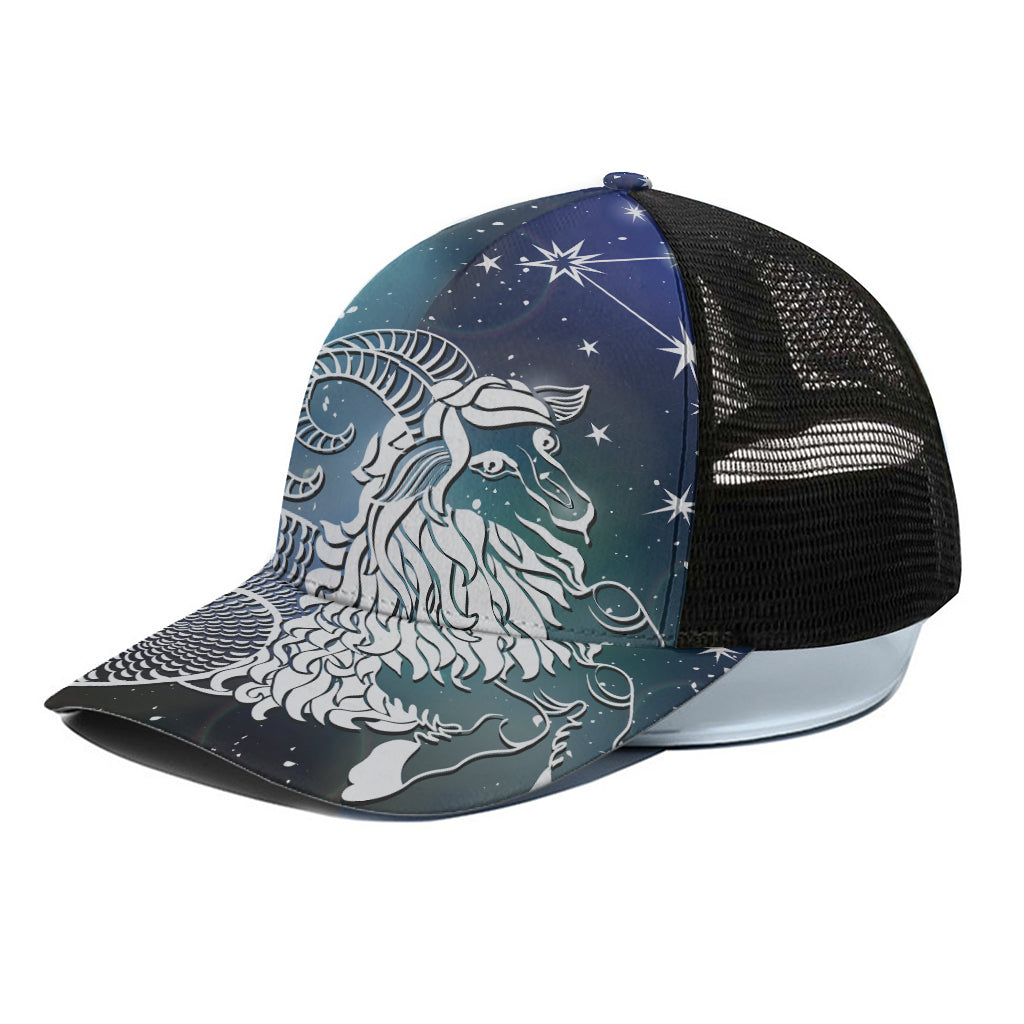Constellation Of Capricorn Print Black Mesh Trucker Cap